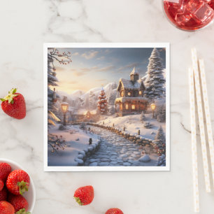 Gezellig Dorp bij Kerstmisillustratie Servet