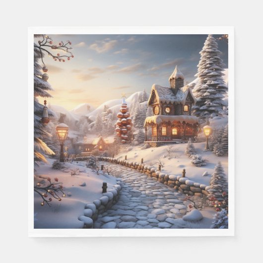 Gezellig Dorp bij Kerstmisillustratie Servet (Voorkant)