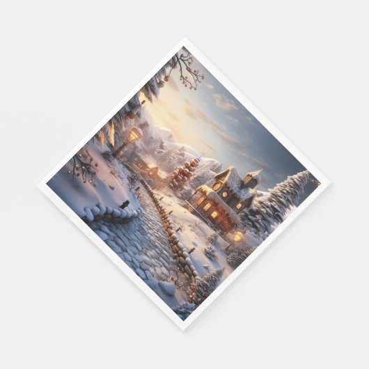 Gezellig Dorp bij Kerstmisillustratie Servet (Hoek)