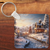 Gezellig Dorp bij Kerstmisillustratie Sleutelhanger (Voorkant)