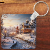 Gezellig Dorp bij Kerstmisillustratie Sleutelhanger (Achterkant)