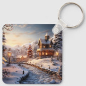 Gezellig Dorp bij Kerstmisillustratie Sleutelhanger (Achterkant)