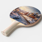 Gezellig Dorp bij Kerstmisillustratie Tafeltennisbatje (Voorkant Gekanteld)