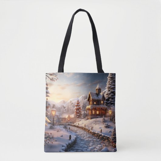 Gezellig Dorp bij Kerstmisillustratie Tote Bag (Voorkant)
