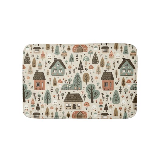 Gezellig dorp met huisjes en bomen badmat (Voorkant)