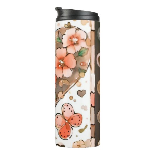 Gezellig Earth Toned Butterfly Design Thermosbeker (Geroteerd rechts)