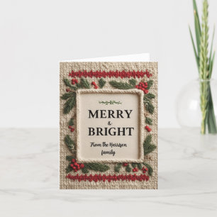 Gezellig Gebreid "Merry & Bright" Kerstontwerp Feestdagen Kaart