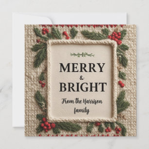 Gezellig Gebreid "Merry & Bright" Kerstontwerp Feestdagenkaart