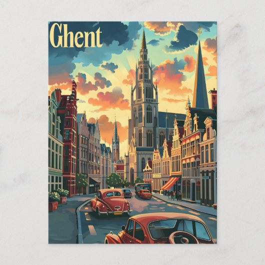 Gezellig Gent:  straatscène illustratie Briefkaart (Voorkant)