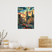 Gezellig Gent:  straatscène illustratie Poster (Keuken)