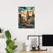 Gezellig Gent:  straatscène illustratie Poster (Thuiskantoor)