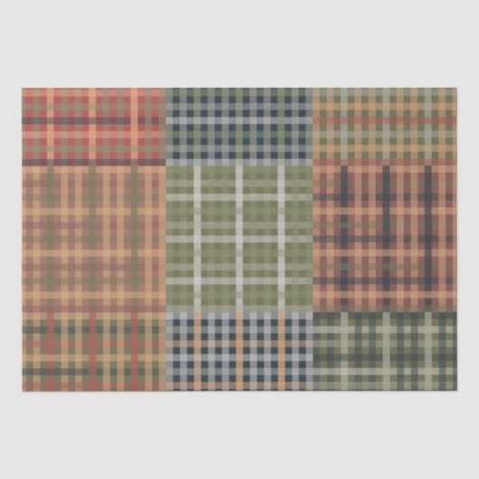 Gezellig Gingham Patchwork Herfst Winter Patroon Tissuepapier (Voorkant)