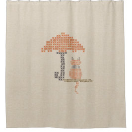 Gezellig Grappig Kattenlinnen Look Douchegordijn