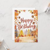 Gezellig grillig bos Herfst Herfst Happy Birthday Kaart (Voorkant / Achterkant in situ)