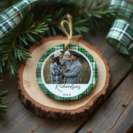 Gezellig Groen en Mint Plakken stof Familie Foto Keramisch Ornament