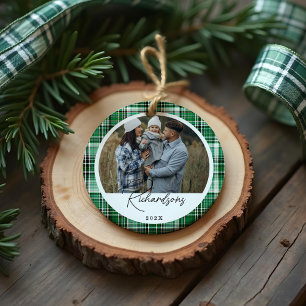 Gezellig Groen en Mint Plakken stof Familie Foto Keramisch Ornament