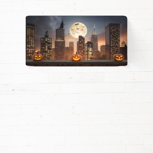 Gezellig Halloween Night Cityscape met pompoen Spandoek (Insitu)