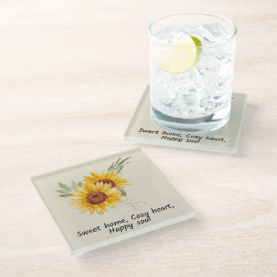 Gezellig Hart met Zonnebloemen Onderzetter Glazen Onderzetter