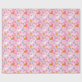 Gezellig Helder Roze Sneeuwman Kerst Ornament Cadeaupapier (Vlak)