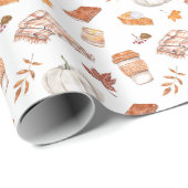 Gezellig Herfst Essentials Waterverf Patroon Cadeaupapier (Rol Hoek)
