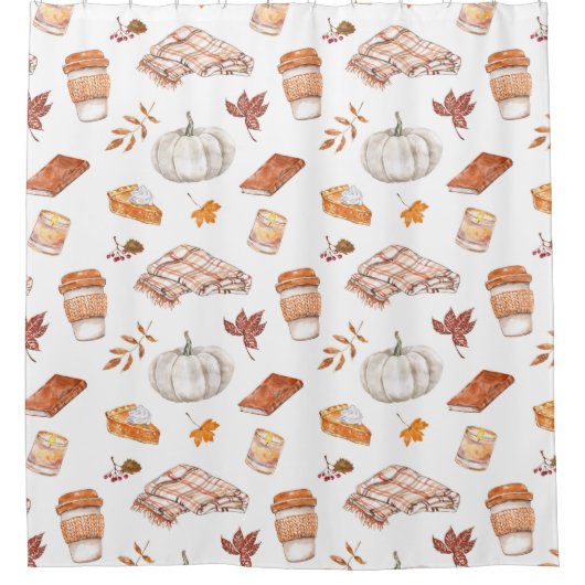 Gezellig Herfst Essentials Waterverf Patroon Douchegordijn (Voorkant)