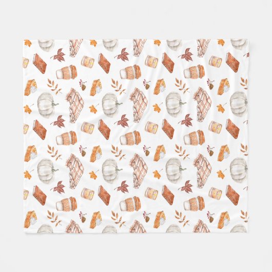 Gezellig Herfst Essentials Waterverf Patroon Fleece Deken (Voorkant (Horizontaal))