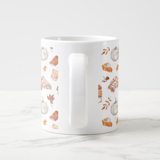 Gezellig Herfst Essentials Waterverf Patroon Grote Koffiekop (Achterkant)