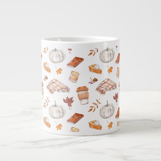 Gezellig Herfst Essentials Waterverf Patroon Grote Koffiekop (Voorkant)