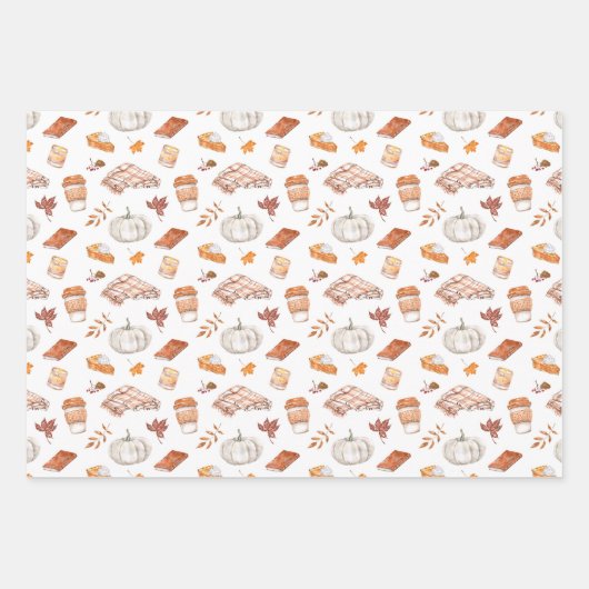 Gezellig Herfst Essentials Waterverf Patroon Inpakpapier Vel (Voorkant 3)