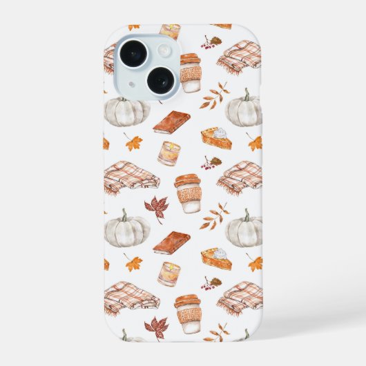 Gezellig Herfst Essentials Waterverf Patroon iPhone 15 Case (Achterkant)