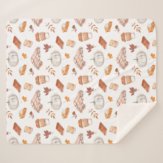 Gezellig Herfst Essentials Waterverf Patroon Sherpa Deken (Voorkant (horizontaal))