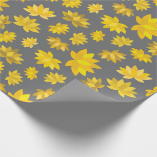 Gezellig Herfst Geel Bloemen Grijs Naadloze Verjaa Cadeaupapier