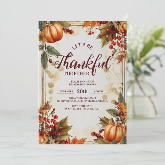 Gezellig Herfst Pompoen Oogst Thanksgiving Diner Kaart (Staand voorkant)