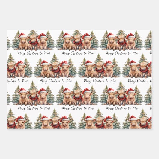 Gezellig Highland Koe Boerderij Dier Vrolijk Kerst Inpakpapier Vel (Voorkant)