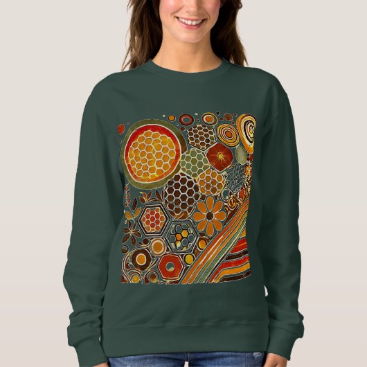 Gezellig Honingraat en Bloemen Patroon Sweatshirt (Voorkant)