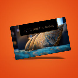 Gezellig hostel bruin blauw foto rustiek oud stijl visitekaartje