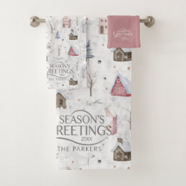 Gezellig Huis Kerstmis Roze ID985 Bad Handdoek