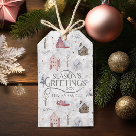 Gezellig Huis Kerstmis Roze ID985 Cadeaulabel