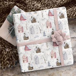 Gezellig Huis Kerstmis Roze ID985 Cadeaupapier