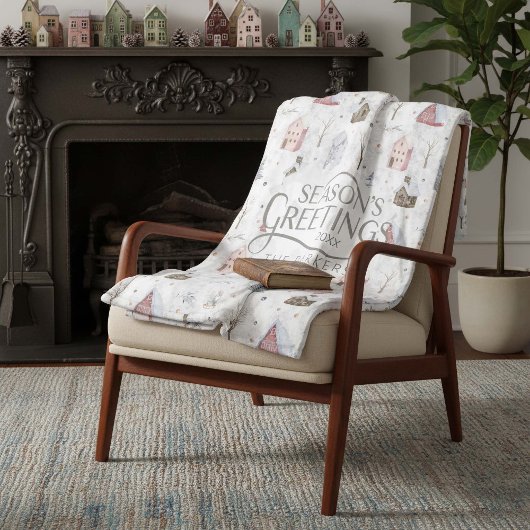 Gezellig Huis Kerstmis Roze ID985 Fleece Deken