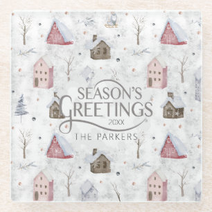 Gezellig Huis Kerstmis Roze ID985 Glazen Onderzetter