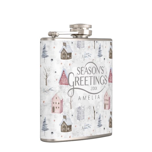 Gezellig Huis Kerstmis Roze ID985 Heupfles (Rechts)