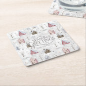 Gezellig Huis Kerstmis Roze ID985 Kartonnen Onderzetters (Schuin)