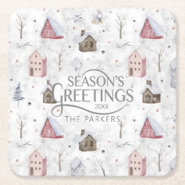 Gezellig Huis Kerstmis Roze ID985 Kartonnen Onderzetters