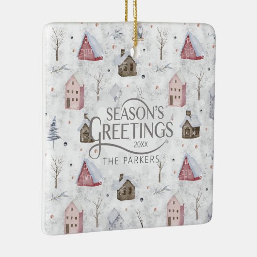 Gezellig Huis Kerstmis Roze ID985 Keramisch Ornament (Rechts)