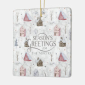 Gezellig Huis Kerstmis Roze ID985 Keramisch Ornament (Links)