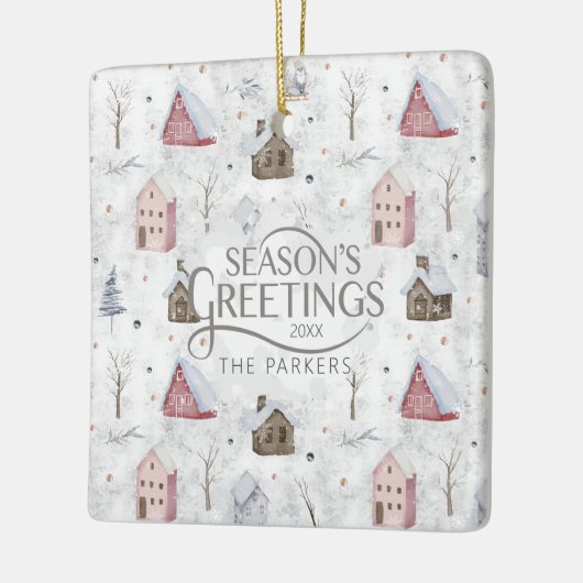 Gezellig Huis Kerstmis Roze ID985 Keramisch Ornament (Links)