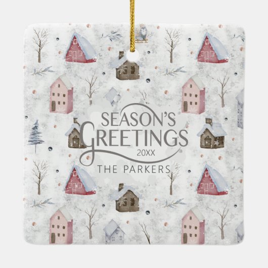 Gezellig Huis Kerstmis Roze ID985 Keramisch Ornament (Achterkant)