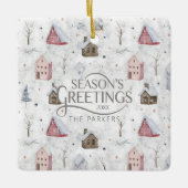 Gezellig Huis Kerstmis Roze ID985 Keramisch Ornament (Voorkant)