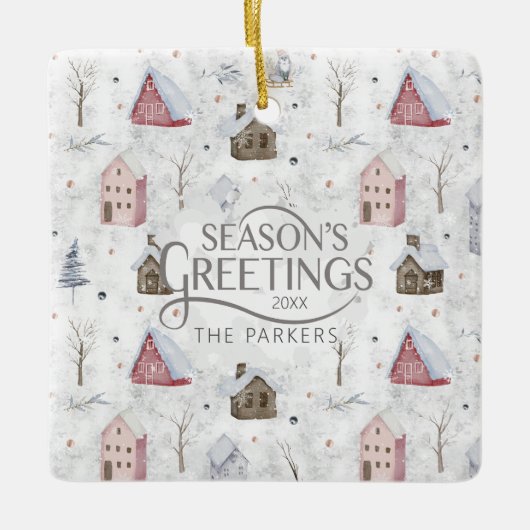 Gezellig Huis Kerstmis Roze ID985 Keramisch Ornament (Voorkant)